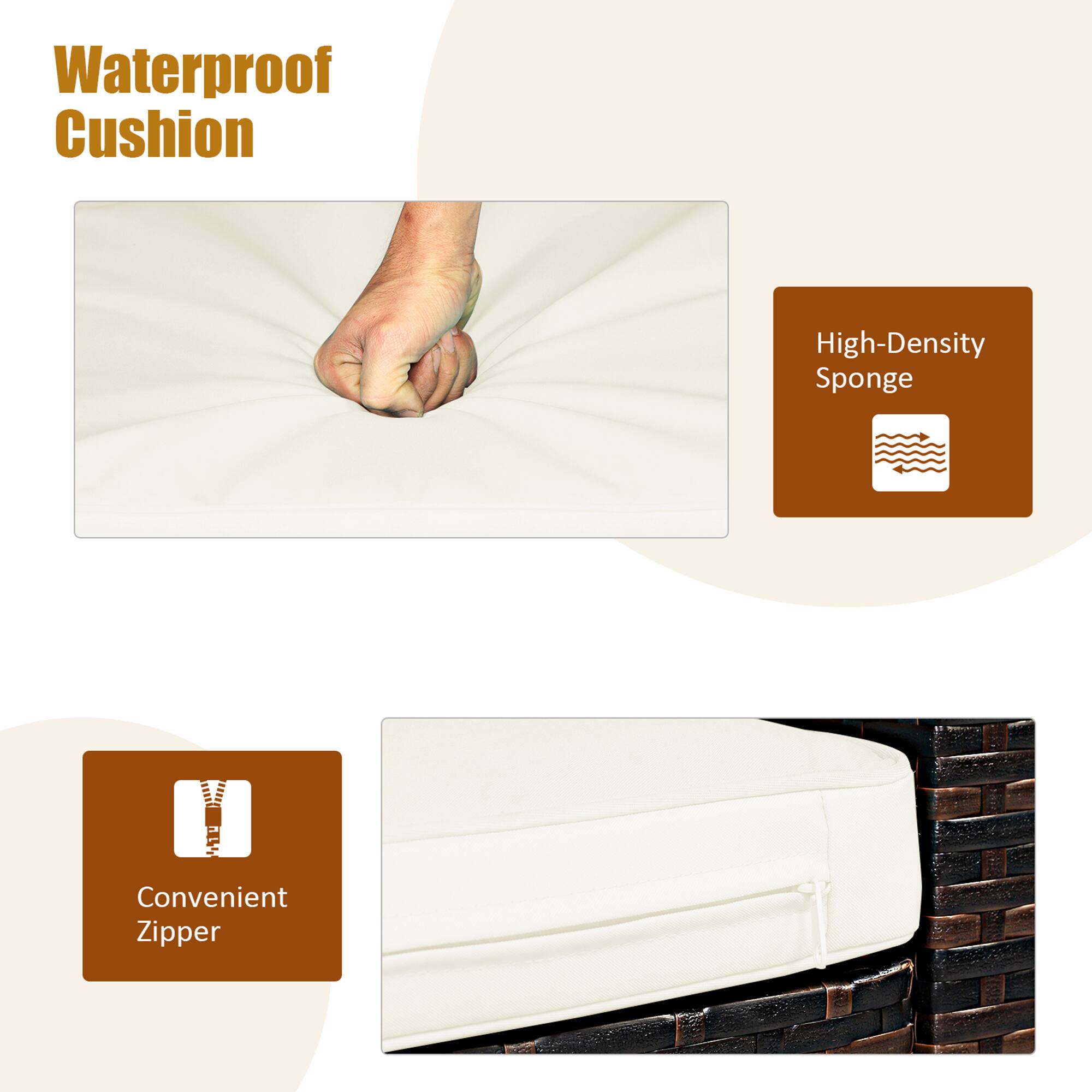 Waterproof Cushion

High-Density Sponge

Convenient Zipper