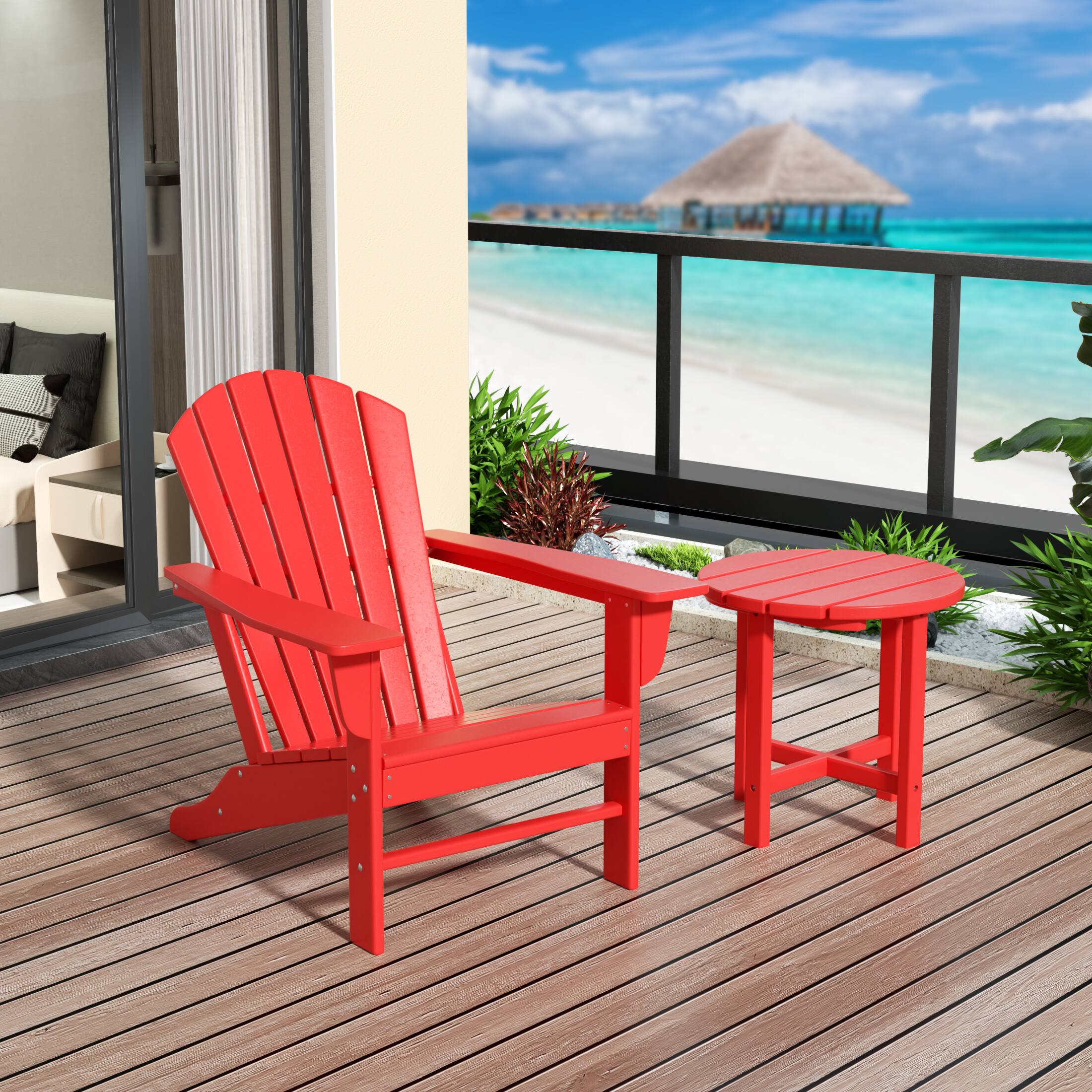 Angle. WestinTrends - WestinTrends Dylan Outdoor Adirondack Chair with Side Table Set - Red.