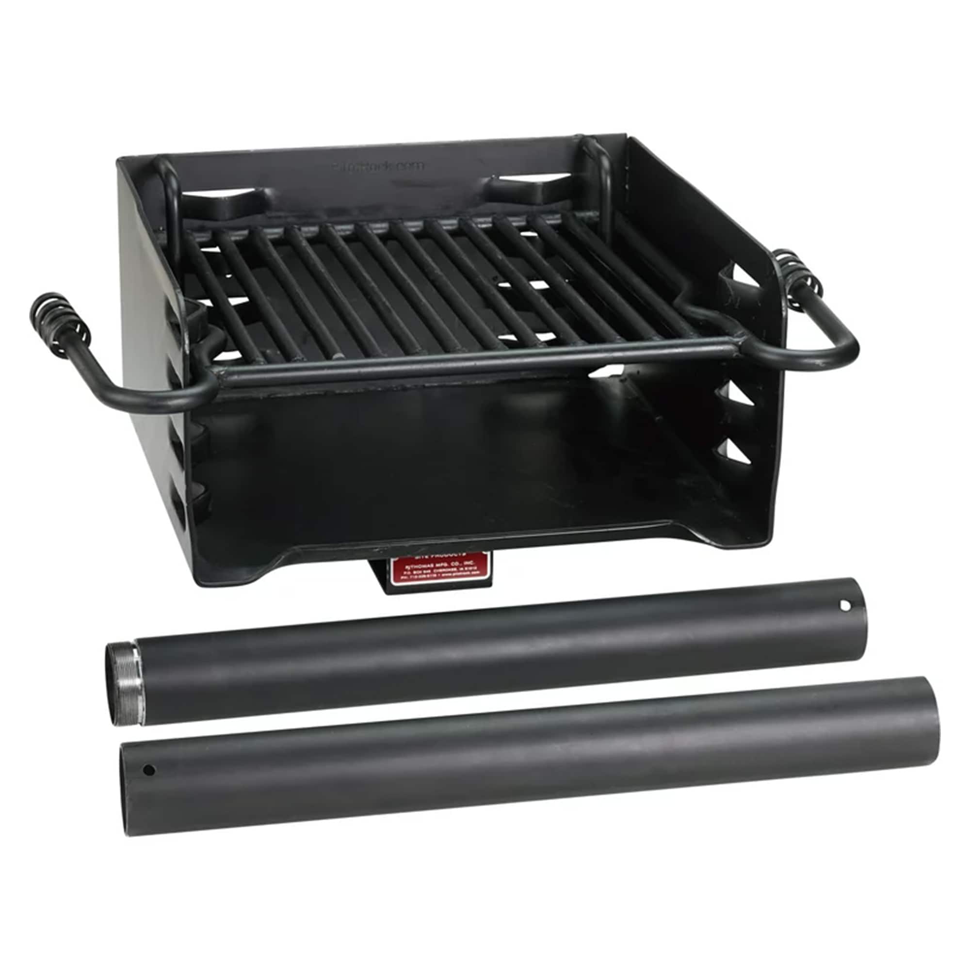 Pilot Rock - H-16 B6X2 Park Style Steel Outdoor BBQ Charcoal Grill and Post - Black
