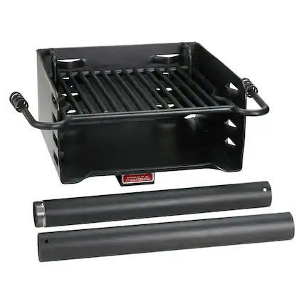 Front. Pilot Rock - Pilot Rock H-16 B6X2 Park Style Steel Outdoor BBQ Charcoal Grill and Post, Black - Black.