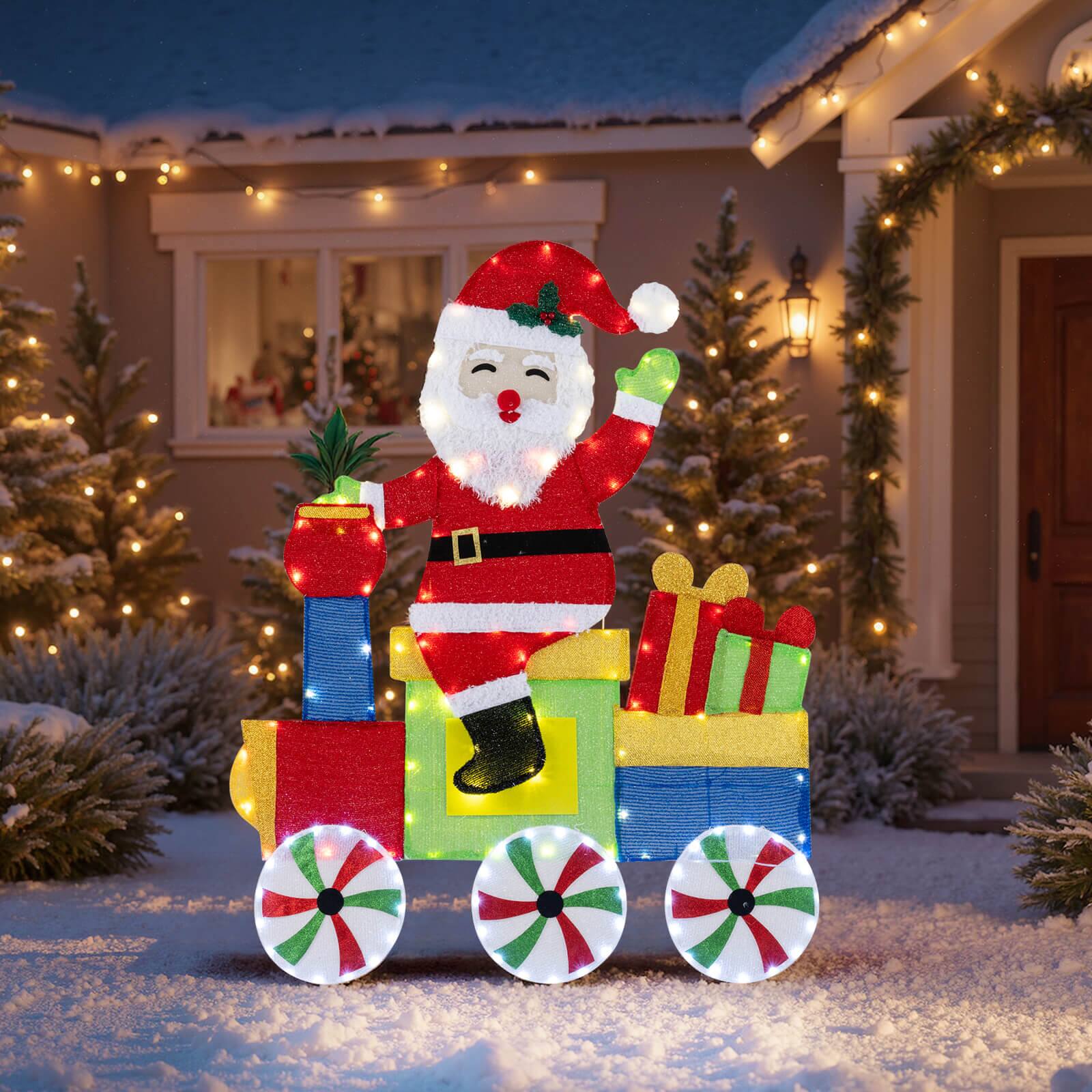 Alt View 3. Costway - Costway Lighted Santa on Train Christmas Decoration with LED Lights Gift Boxes - Multicolor.