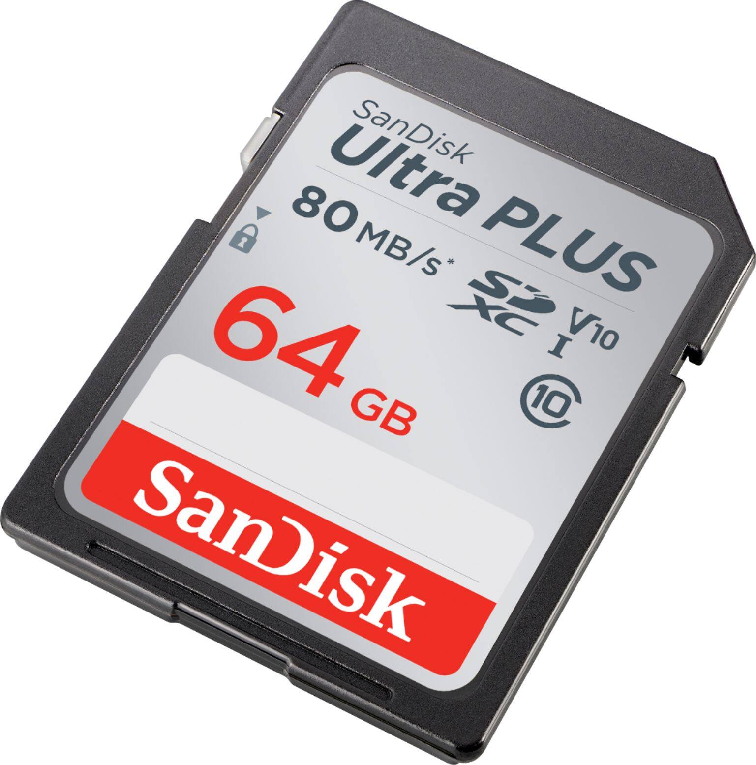 Alt View 12. SanDisk - Ultra PLUS 64GB SDXC UHS-I Memory Card - Black/Gray/Red.