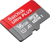 Front. SanDisk - Ultra PLUS 16GB microSDHC UHS-I Memory Card - Gray/Red.