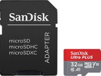 Front. SanDisk - Ultra PLUS 32GB microSDHC UHS-I Memory Card - Gray/Red.