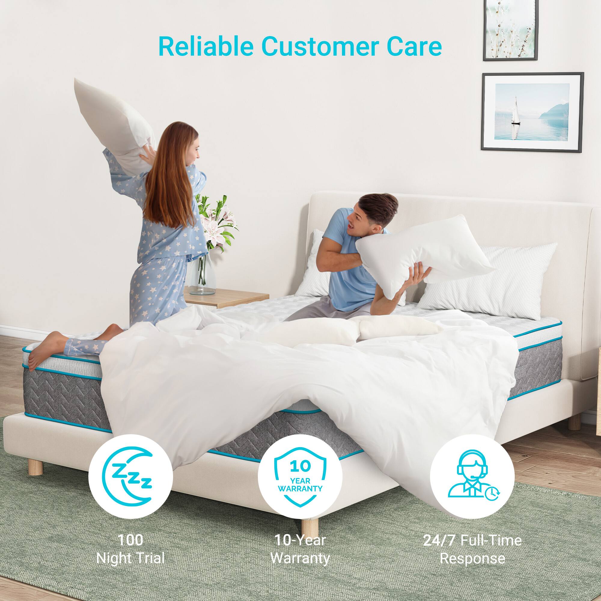 Reliable Customer Care

- 100 Night Trial
- 10-Year Warranty
- 24/7 Full-Time Response