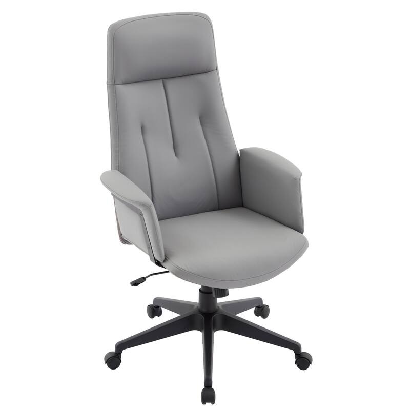 Alt View 4. LeisureMod - Inifini High Back Office Chair Ergonomic PU Leather Lumbar Support Foam Cushion Iron Frame - Grey.