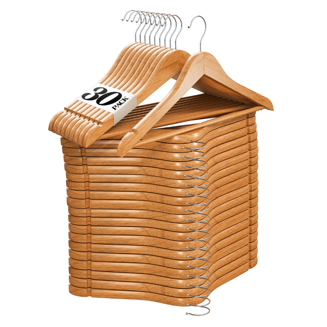Home It - Wooden Hangers - Wood Durable Heavy Duty Coat Hangers - Premium Solid Clothes Hangers with Chrome Swivel Hook - Natural