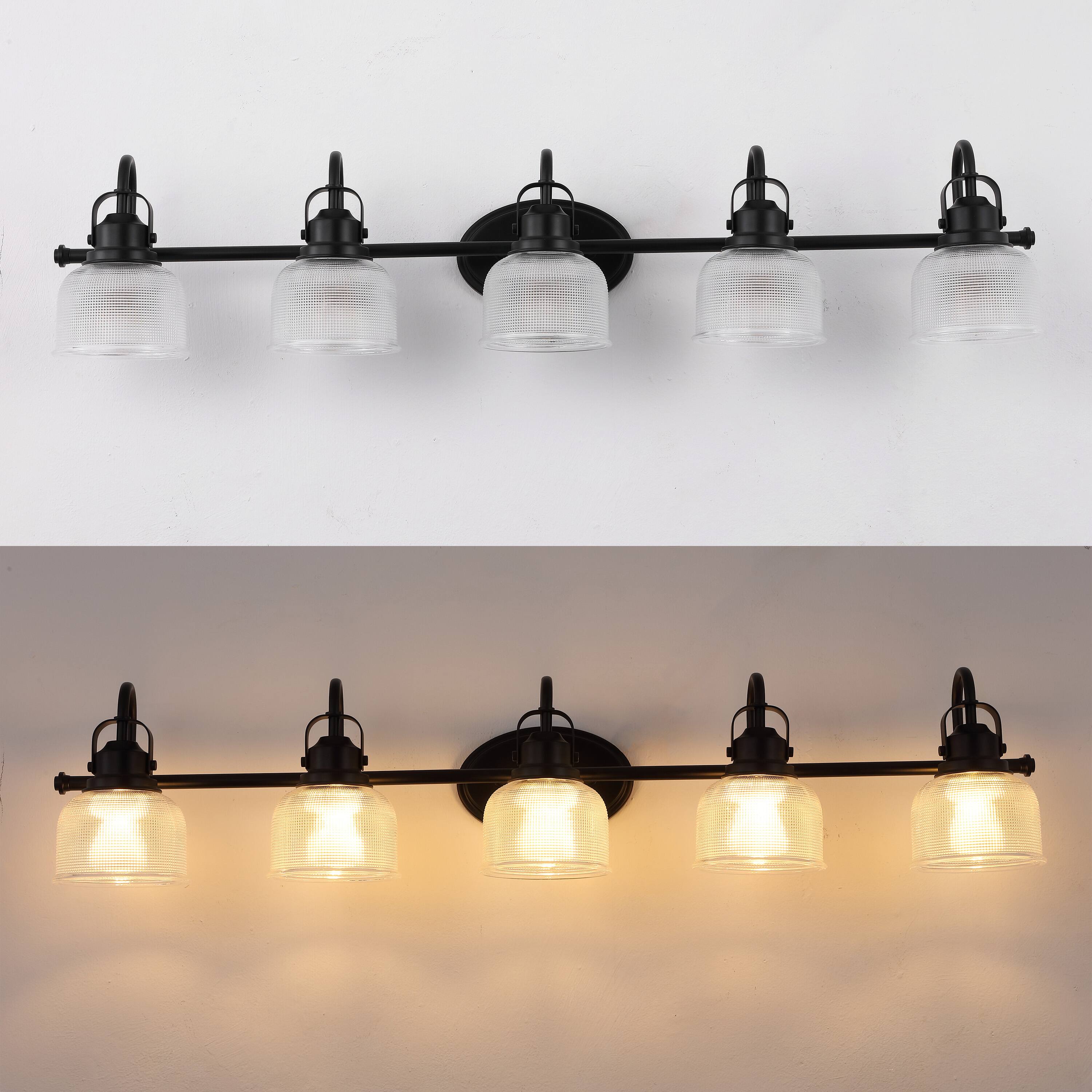 Alt View 6. Jonathan Y - Virginia 42.75" 5-Light Black Metal Modern Bathroom Vanity Light with Clear Glass Shades and Dimmable LED Bulbs - Black.