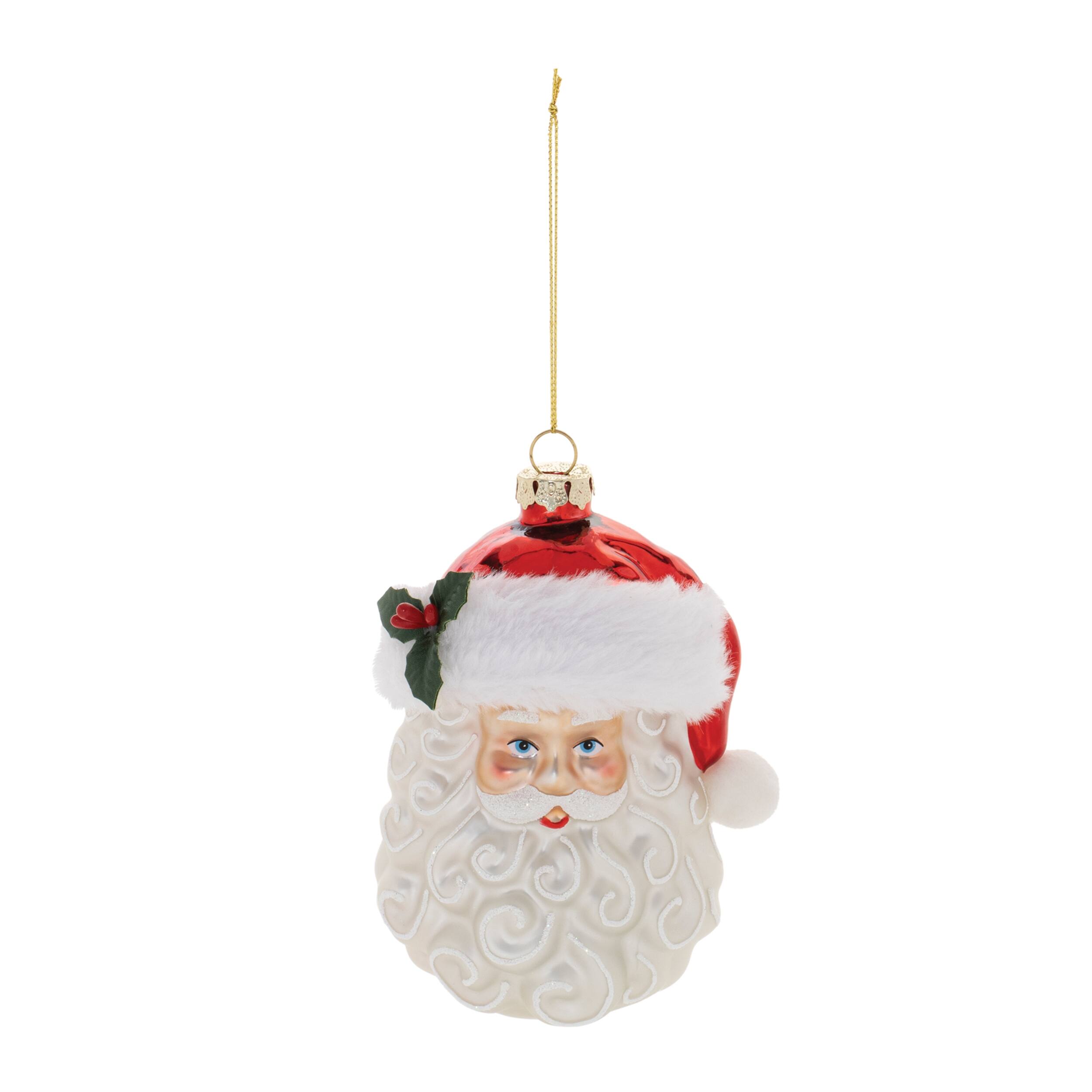 Left. BreeBe - Glass Santa Head Ornament (Set of 12) - Red, White.