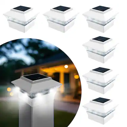 Front. FC Design - FC Design White Square PVC Solar Post Cap Lights, Fits 4x4 Wood or Vinyl Deck and Fence Posts , set of 2 - Multicolor.