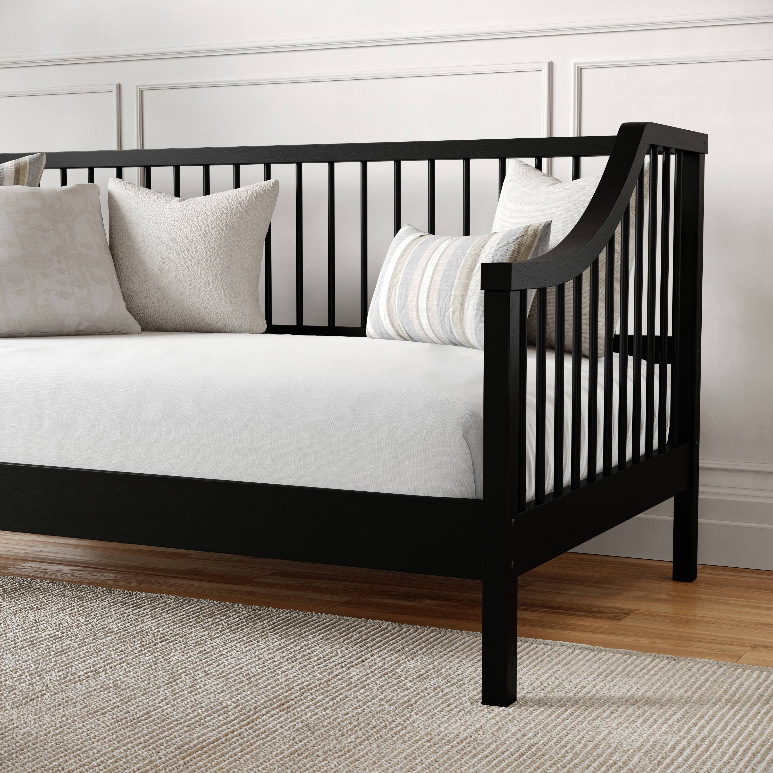 Alt View 14. Martha Stewart - Neely Wooden Twin Size Platform Daybed with Spindles and Wood Slat Foundation - Black.