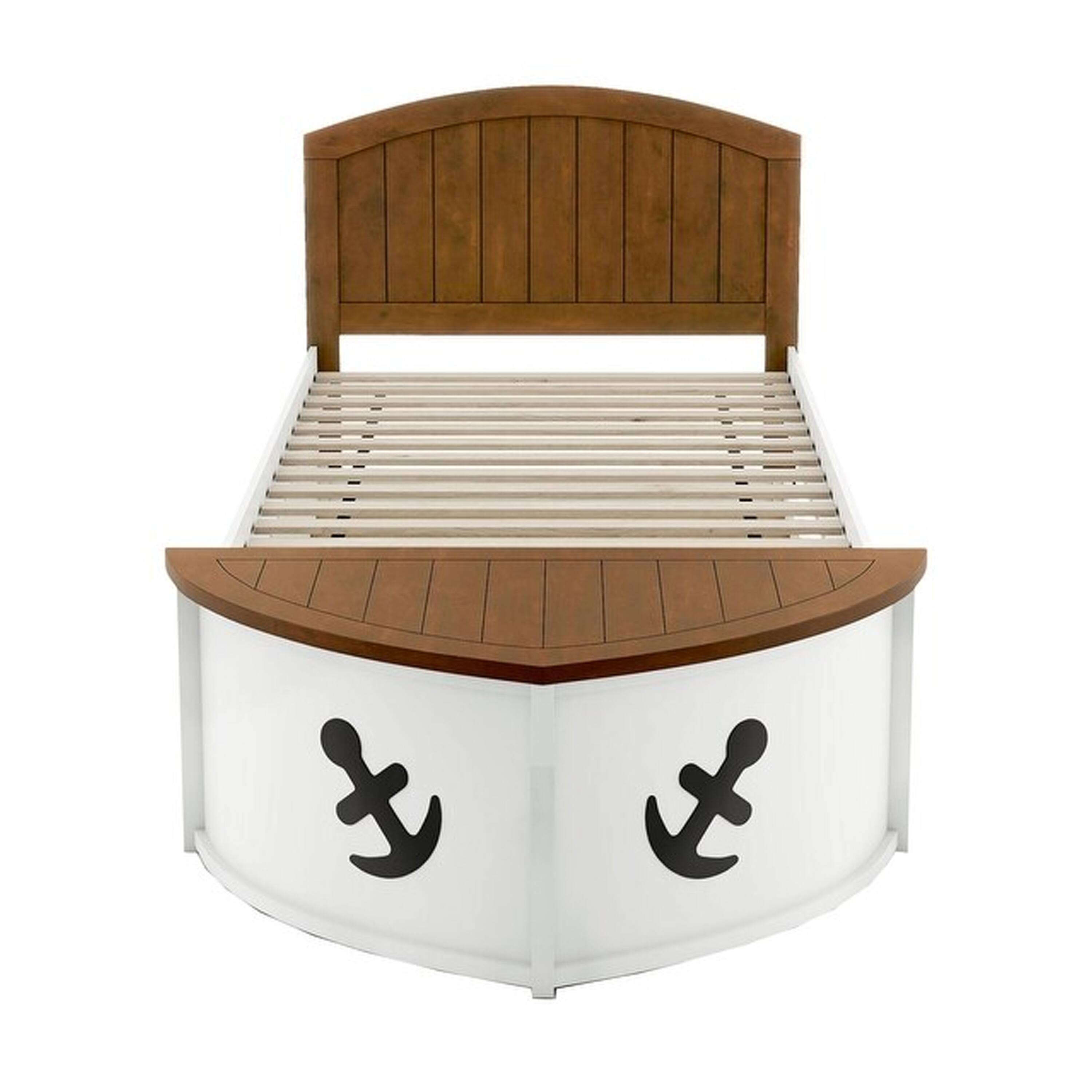 Alt View 1. Manhattan Lane - Evon Captain Twin Bed, Built-In Storage, Boat Design - White, Oak Brown.