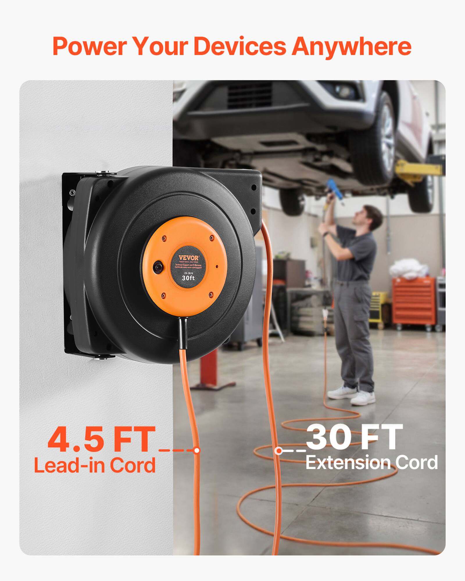 Power Your Devices Anywhere

VEVOR

4.5 FT Lead-in Cord

30 FT Extension Cord