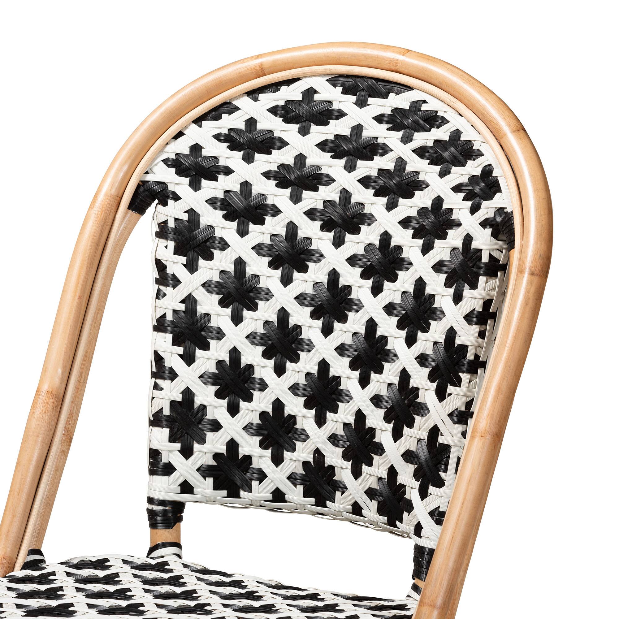 Back. bali & pari - Ambre Modern French and Weaving Natural Rattan 2-Piece Bistro Chair Set - Black/White/Natural Brown.