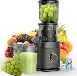 Teendow - Cold Press Juicer 4.5" Wide Chute for Whole Fruit and Vegetable,150W Slow Masticating Juice with 2 Cups - Black