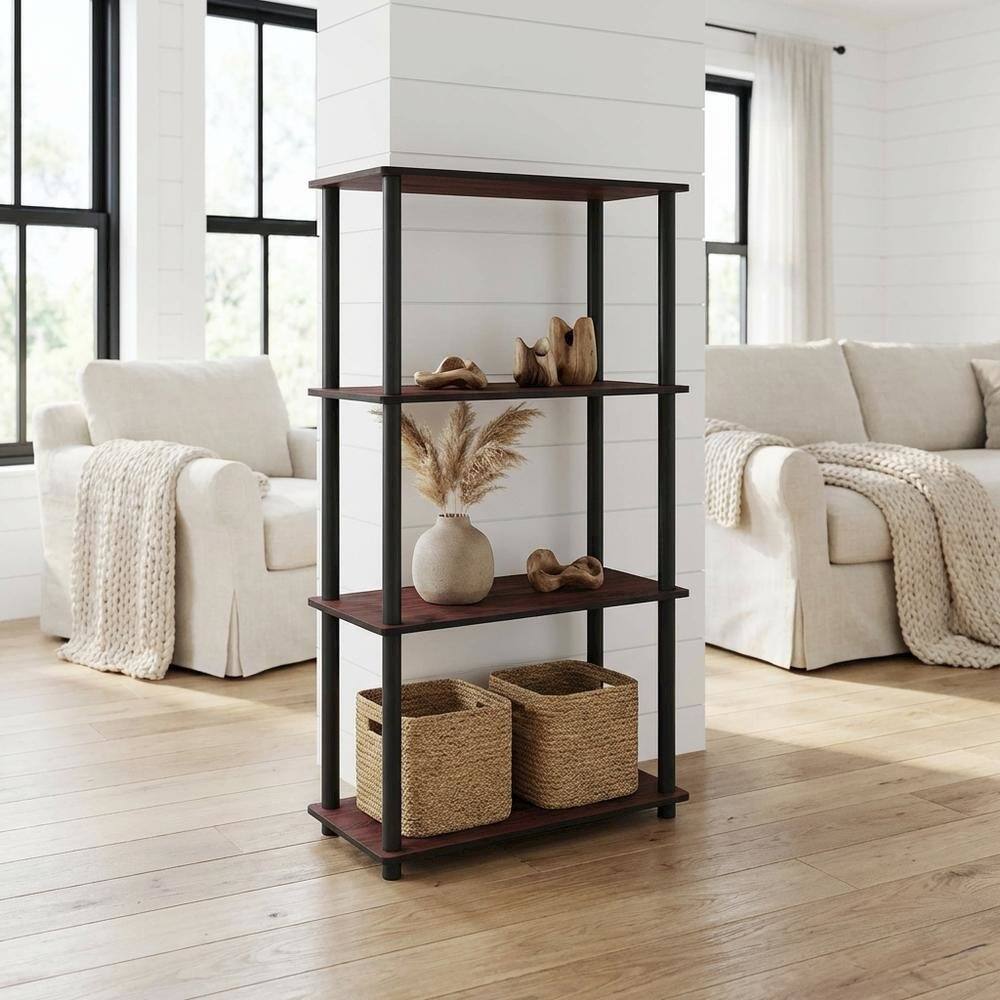 Angle. FurniFact - Engineered Wood bookcase in finish with a sleek, modern design - Dark Cherry/Black.