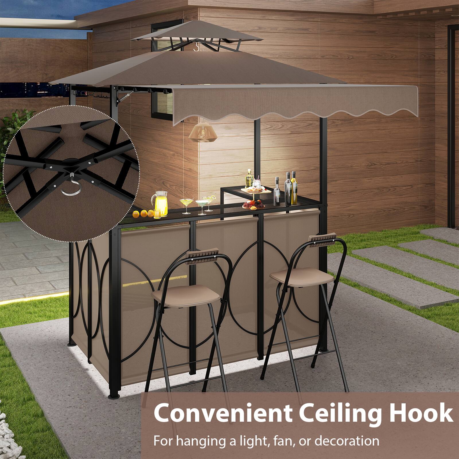 Convenient Ceiling Hook  
For hanging a light, fan, or decoration