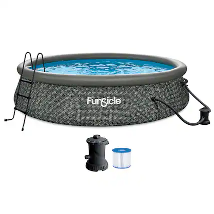 Front. Funsicle - Funsicle 14' x 36" QuickSet Ring Top Above Ground Swimming Pool Dark Herringbone - Brown.