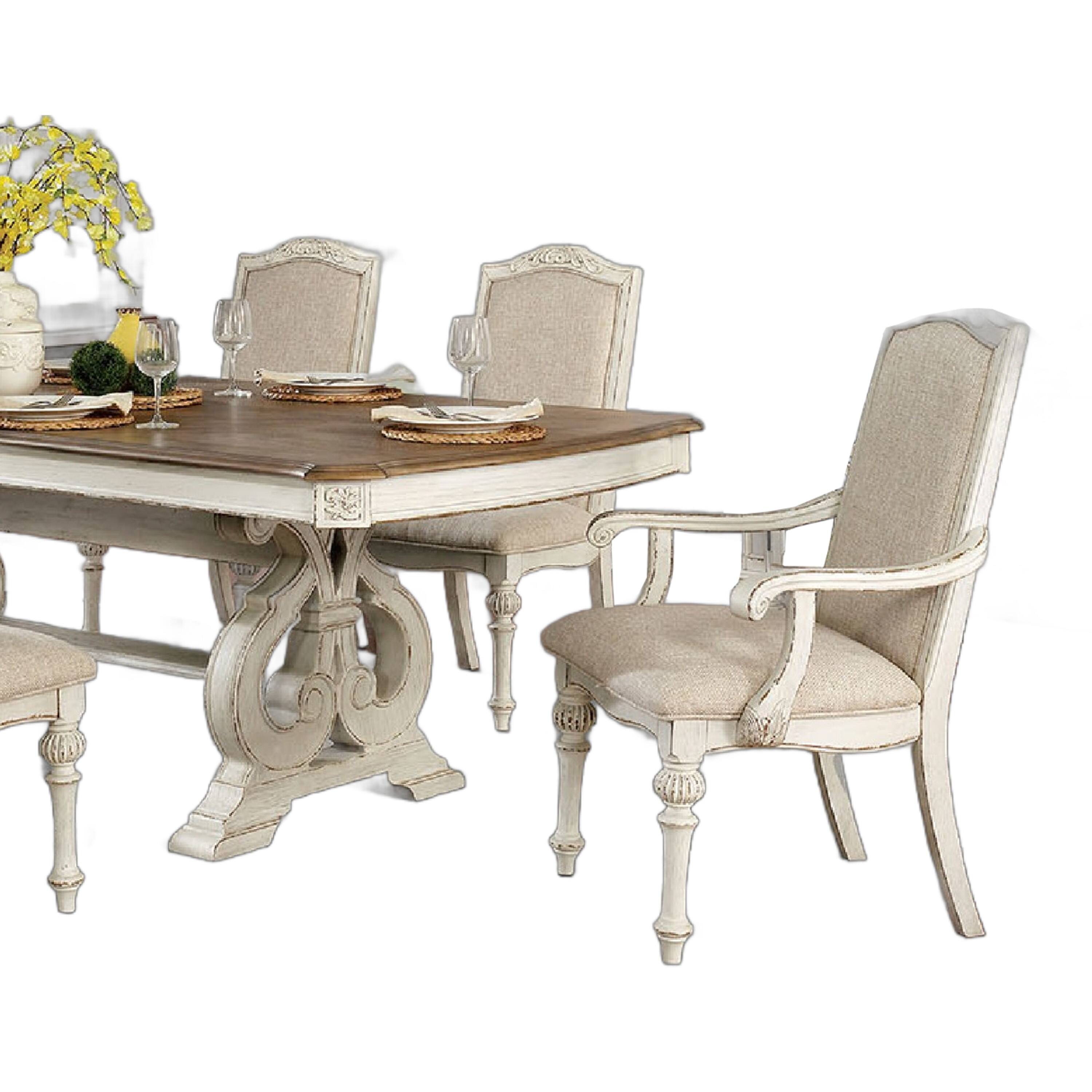 Alt View 2. Manhattan Lane - Arca 7pc Dining Table Set with Fabric Chairs, Antique White Solid Wood - White.
