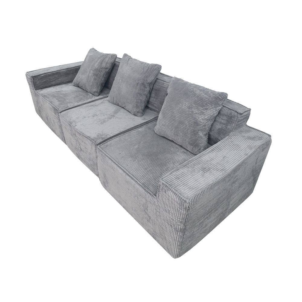 Alt View 1. Kadyn - Convertible Floor Lounger Sofa, Corduroy Futon with Pillow Back Support and Armrests, Light Grey - Gray.