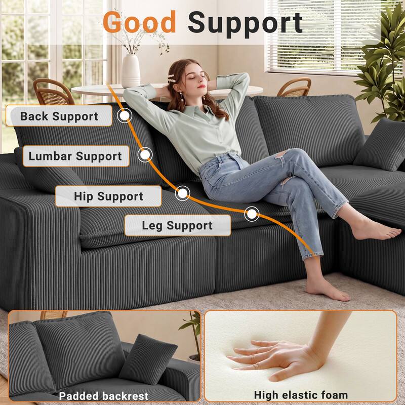 Good Support  
Back Support  
Lumbar Support  
Hip Support  
Leg Support  
Padded backrest  
High elastic foam