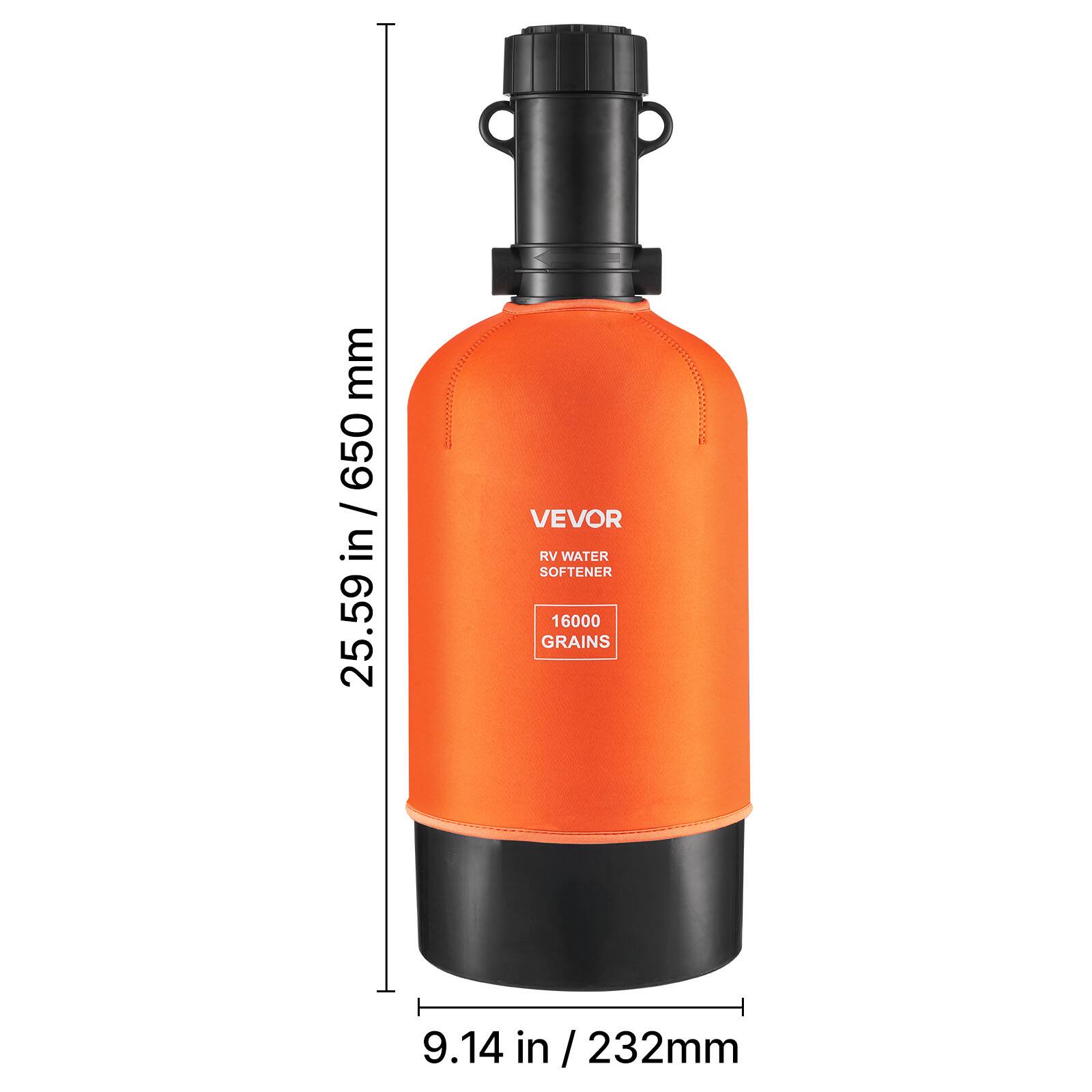 VEVOR RV WATER SOFTENER 16000 GRAINS

25.59 in / 650 mm

9.14 in / 232 mm