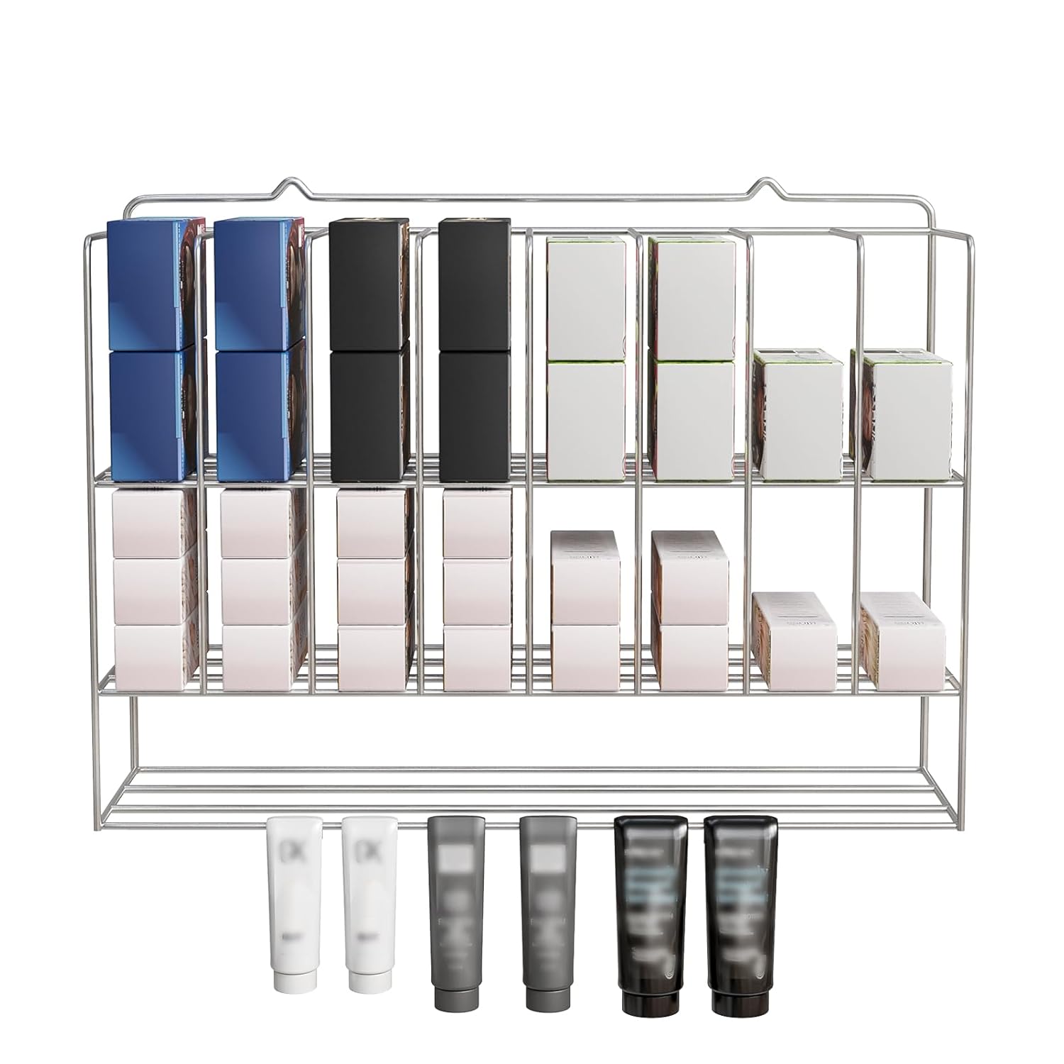 Angle. Winado - Salon Hair Color Organizer Rack, 2 Tiers Hair Color Display Rack, Wall Mounted Hair Dye Tube Holder Metal Salon Storage - Silver.
