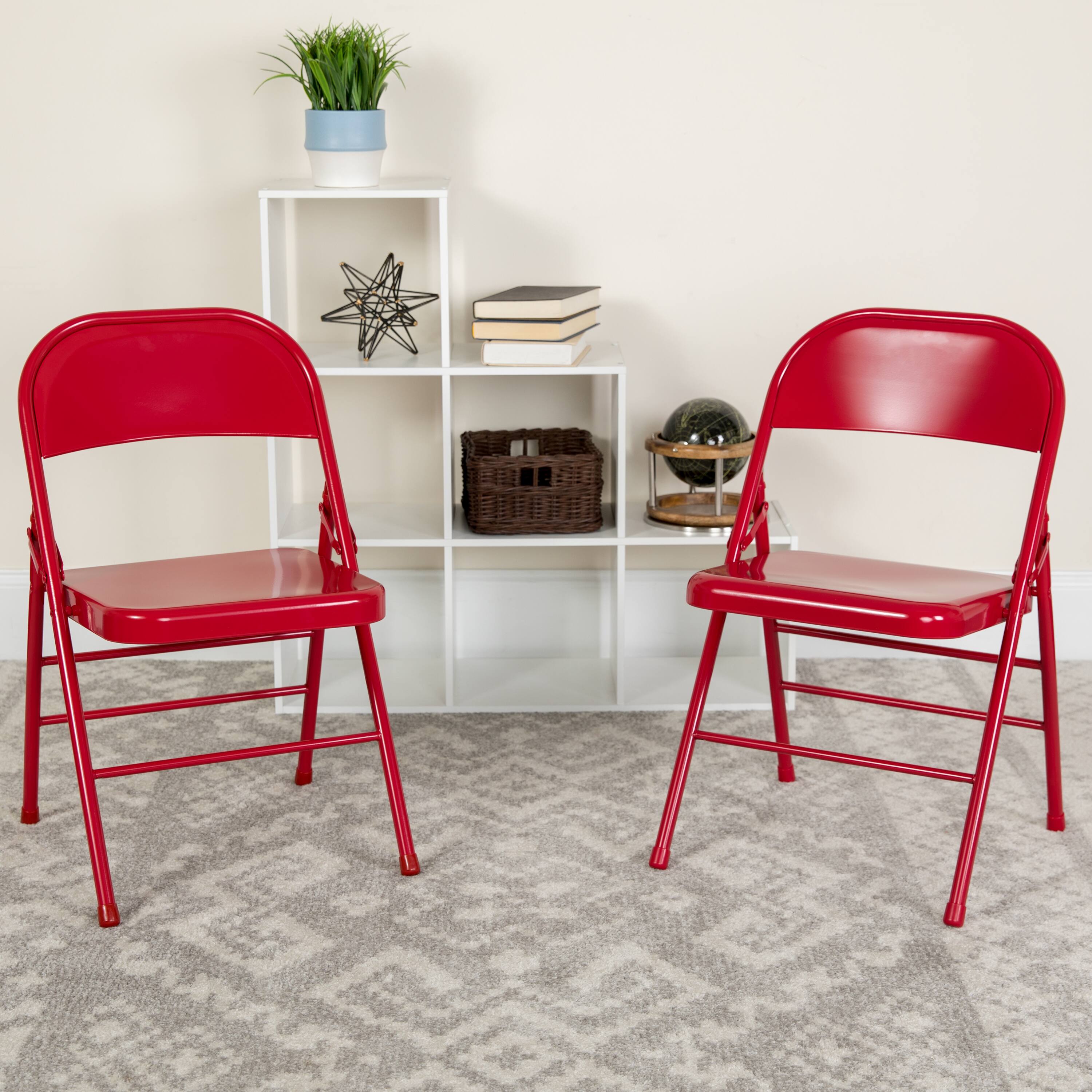 Alt View 2. Emma + Oliver - 4 Pack Triple Braced & Double Hinged Metal Folding Chair - Red.
