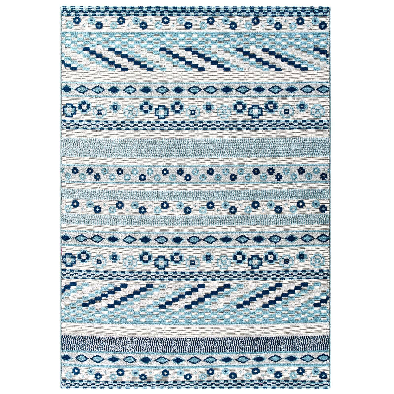 Angle. Modway - Reflect Cadhla Vintage Abstract Geometric Lattice Indoor and Outdoor Area Rug - Ivory and Blue.