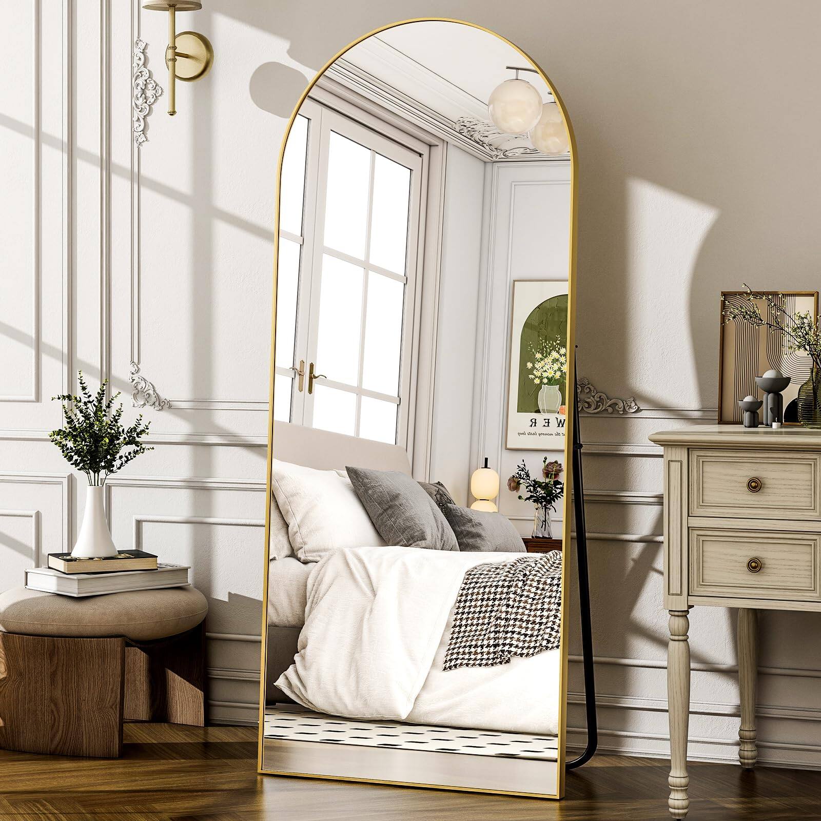 Alt View 6. Hanke - Arched Full Length Mirror - Wall Mounted floor Aluminum Alloy Frame Body Mirrors For Bathroom Living Room - Black 71"Lx28"W.