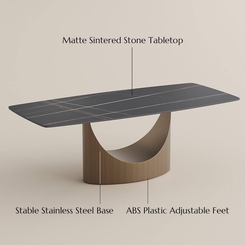 Matte Sintered Stone Tabletop  
Stable Stainless Steel Base  
ABS Plastic Adjustable Feet