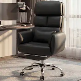 KERDOM - Big Tall Office Chair with Reversible Arm, PU Leather Executive Manager Boss Chair with Lifting Headrest & Lumbar Pillow - Black