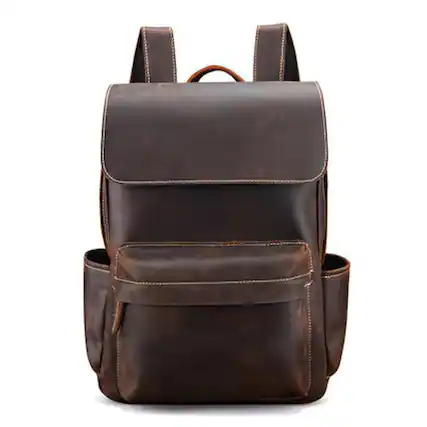 Front. Steel Horse Leather - The Helka Backpack | Genuine Vintage Leather Backpack - Dark Brown.