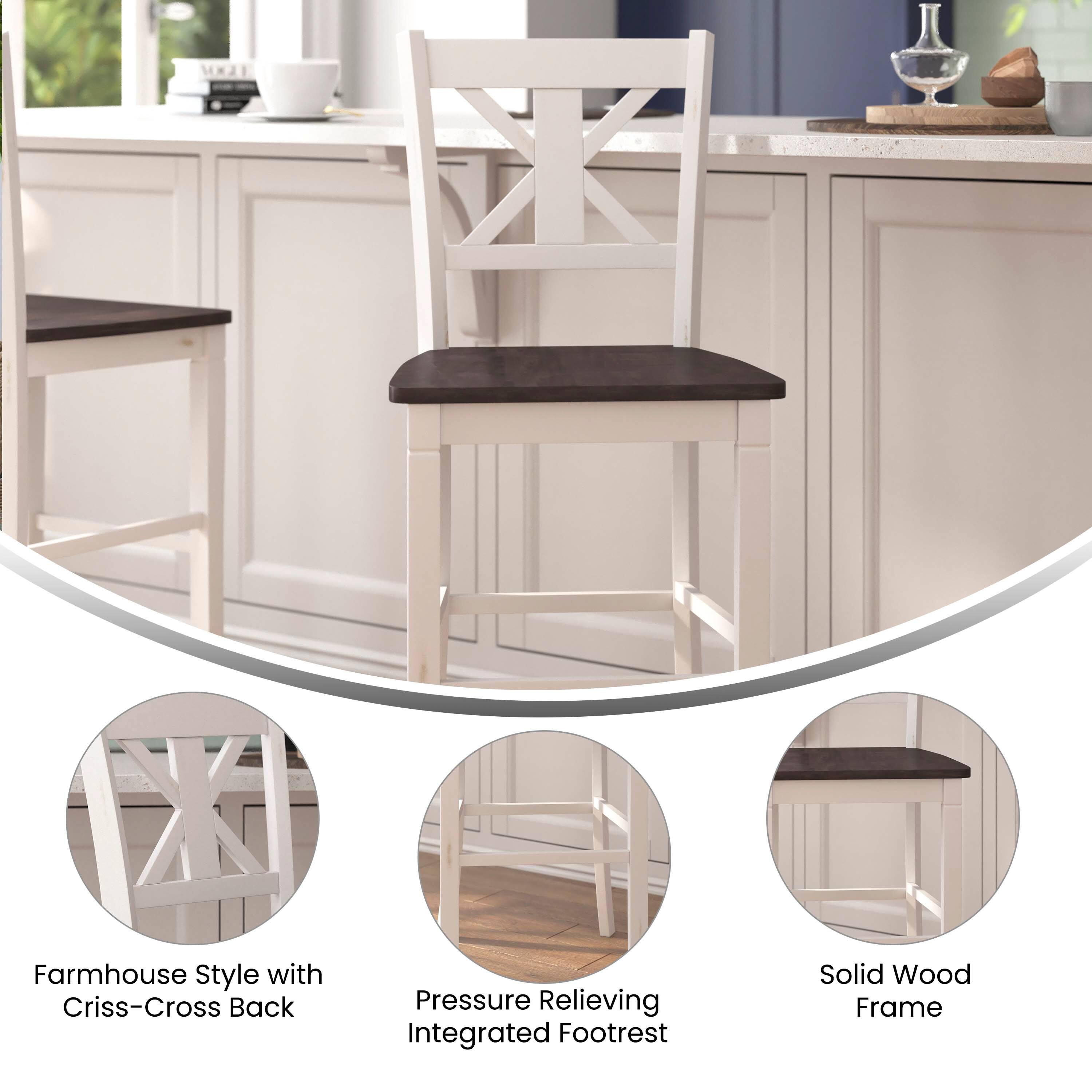Farmhouse Style with Criss-Cross Back  
Pressure Relieving Integrated Footrest  
Solid Wood Frame
