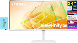 Samsung - ViewFinity 34" UWQHD Curved Monitor with HDR10, AMD FreeSync, Anti-Glare, VESA Mount, HDMI & DKZ Hub - White