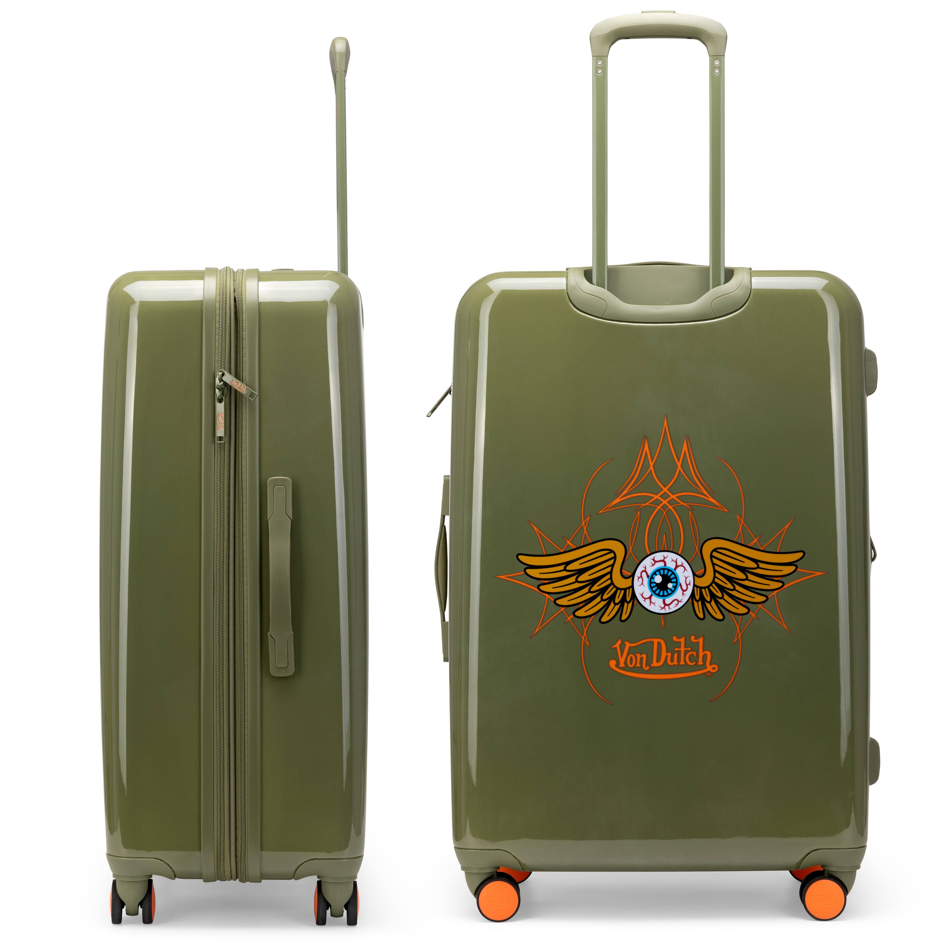 Von Dutch 3 Piece Expandable Hardside Spinner Luggage Set Olive