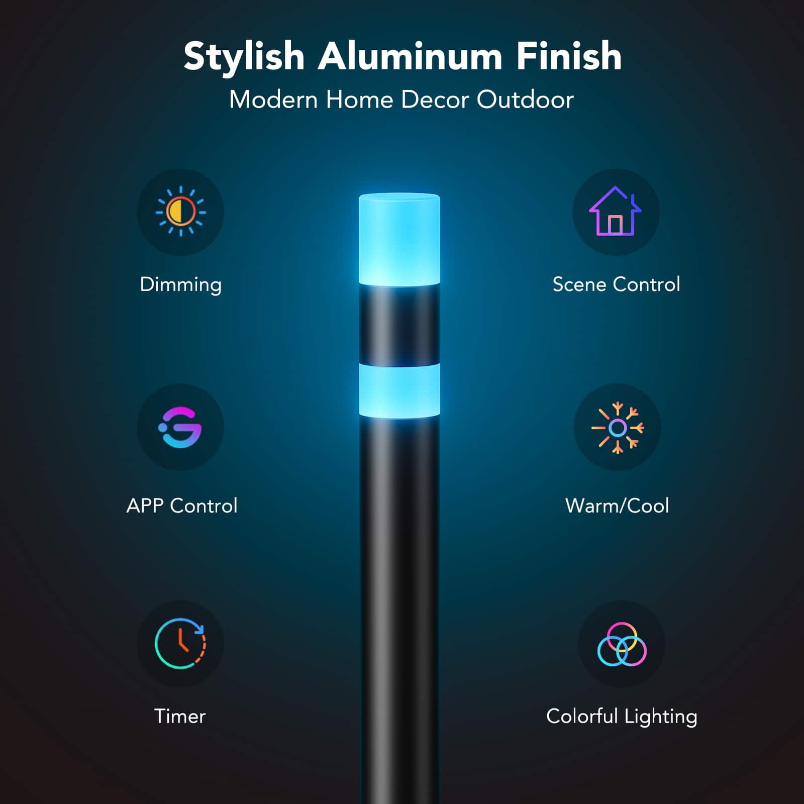 Stylish Aluminum Finish Modern Home Decor Outdoor Dimming Scene Control G APP Control Warm/Cool Timer Colorful Lighting