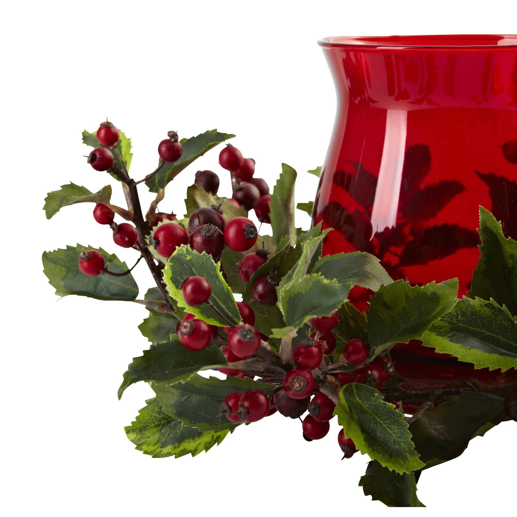 Left. BreeBe - Holly Berry Candelabrum - Green.