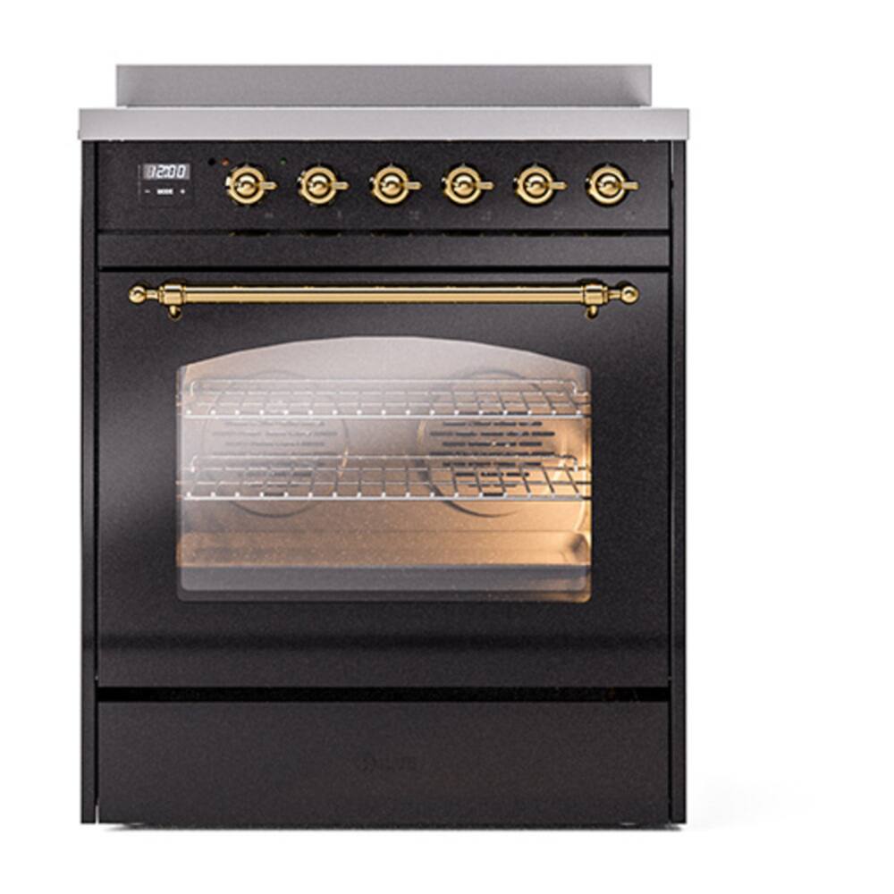 Alt View 4. ILVE - ILVE Nostalgie II Series 30 in. Induction Range with 4 Induction Elements (Brass Trim) - Glossy Black.