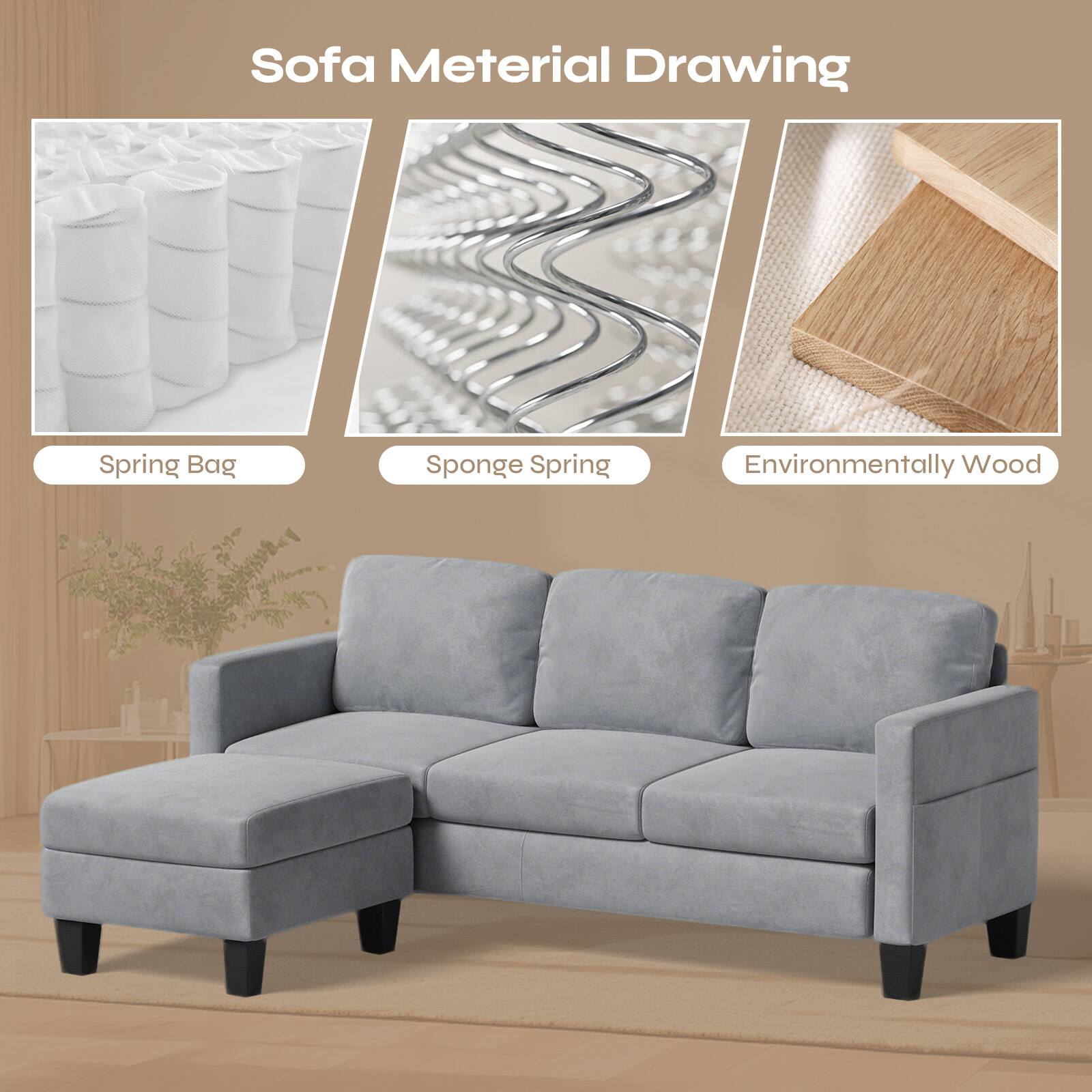 Sofa Material Drawing

- Spring Bag
- Sponge Spring
- Environmentally Wood