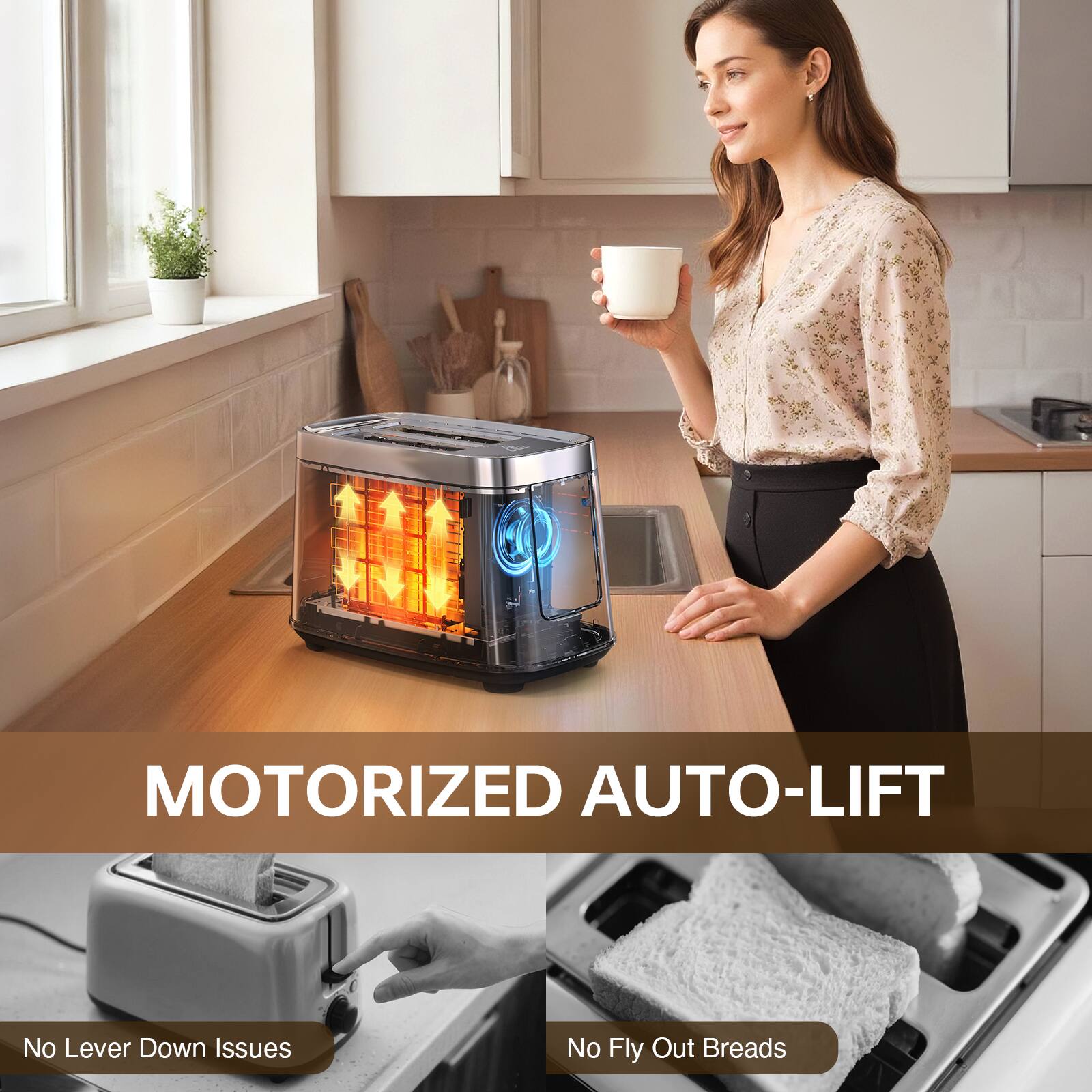 MOTORIZED AUTO-LIFT

No Lever Down Issues

No Fly Out Breads