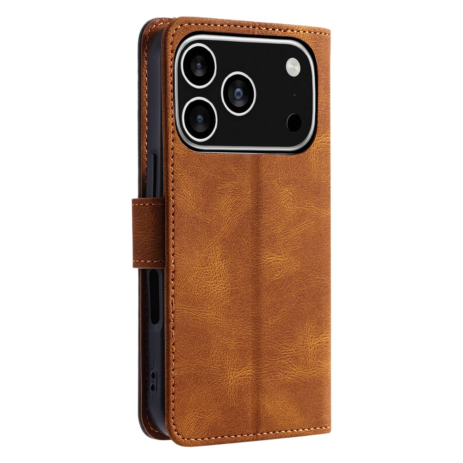 Alt View 4. Dteck - Wallet Case for Apple iPhone 17 Pro,Vintage PU Leather Flip Card Holder Kickstand Magnetic Closure Phone Cover - Brown.
