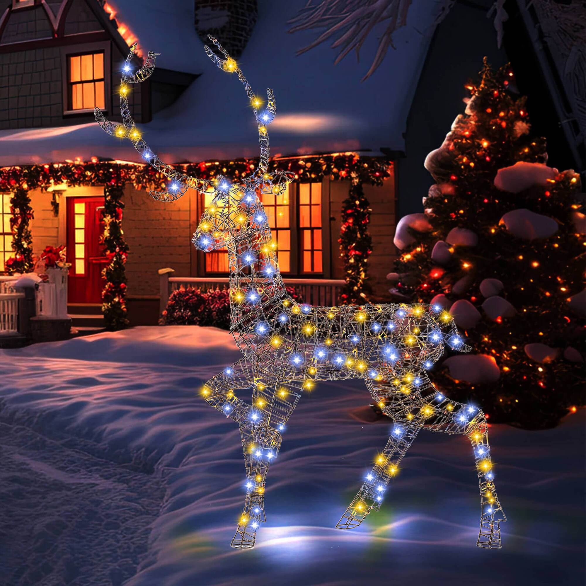 Alt View 4. Costway - Costway 4.6FT Pre-Lit Christmas Reindeer with 170 Bright LED Lights Zip Ties Ground Stakes - Brown.