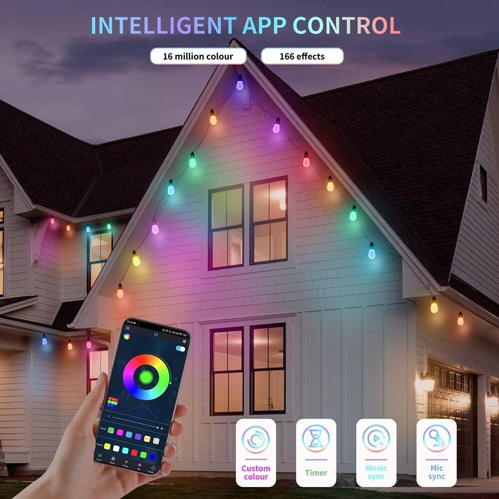 INTELLIGENT APP CONTROL

16 million colour

166 effects

Custom colour

Timer

Music sync

Mic sync
