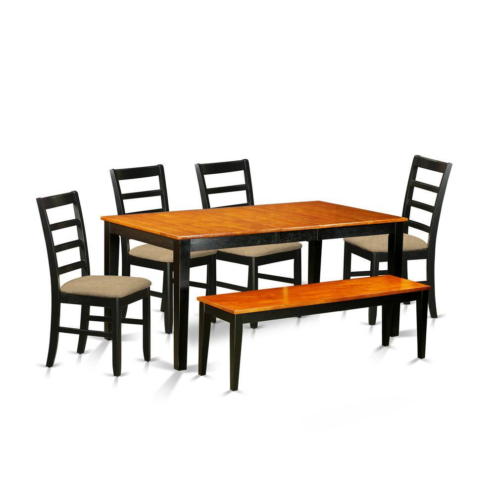 Left. East West Furniture - NIPF6-BCH-C 6-Pc Dining room set with bench-Kitchen Tables and 4 Wood Dining Chairs Plus bench - Black & Cherry.