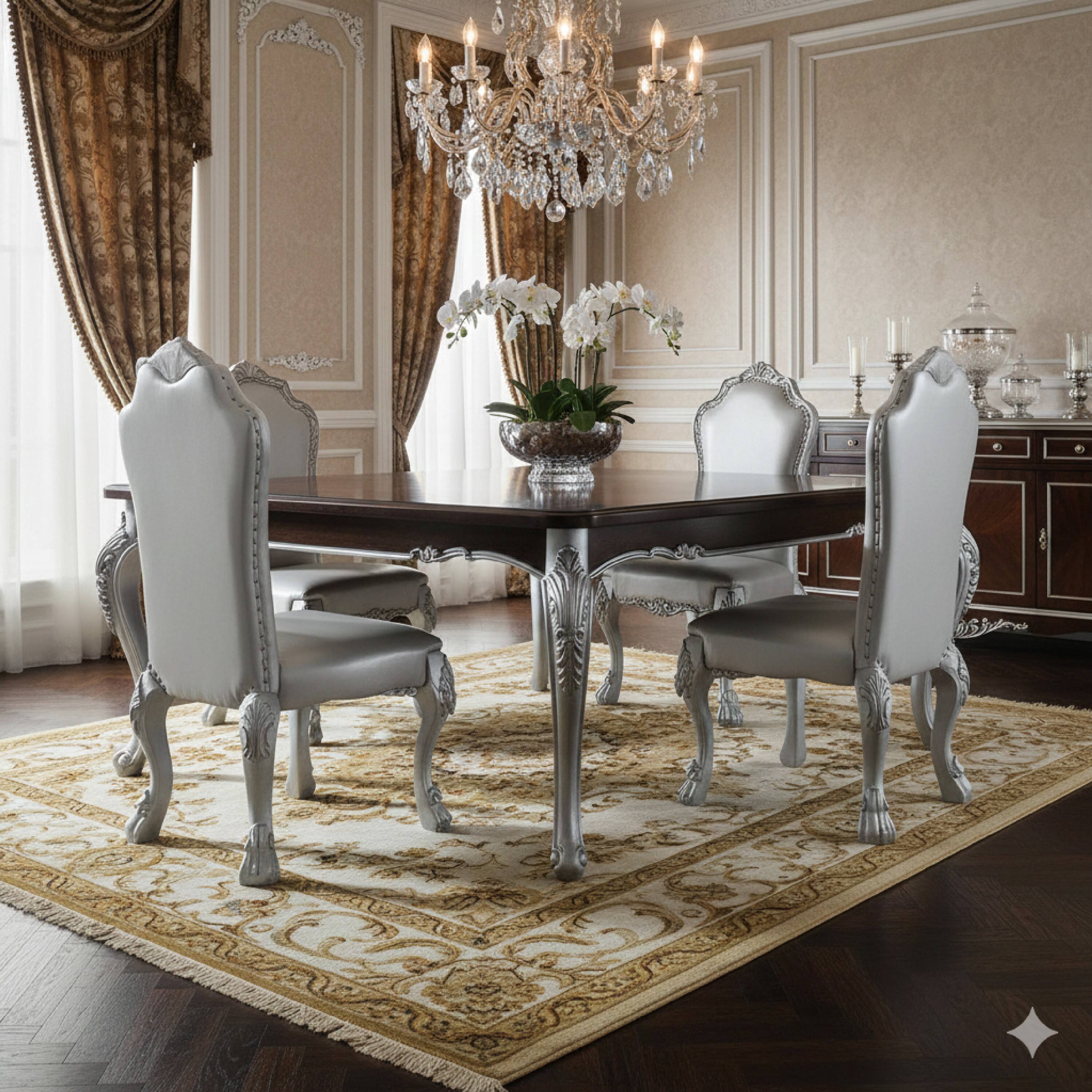 Alt View 5. Manhattan Lane - Ally 25 Inch Side Chair Set of 2, Curved Top, Carved Scrolled Motifs - White, Silver.