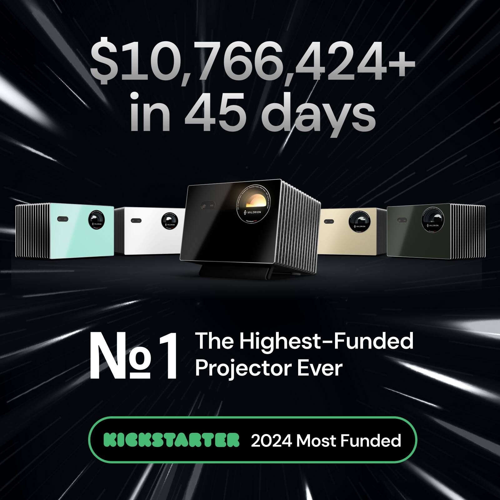 $10,766,424+ $10,424+ in 45 days: The Highest-Funded Projector Ever on Kickstarter 2024 Most Funded