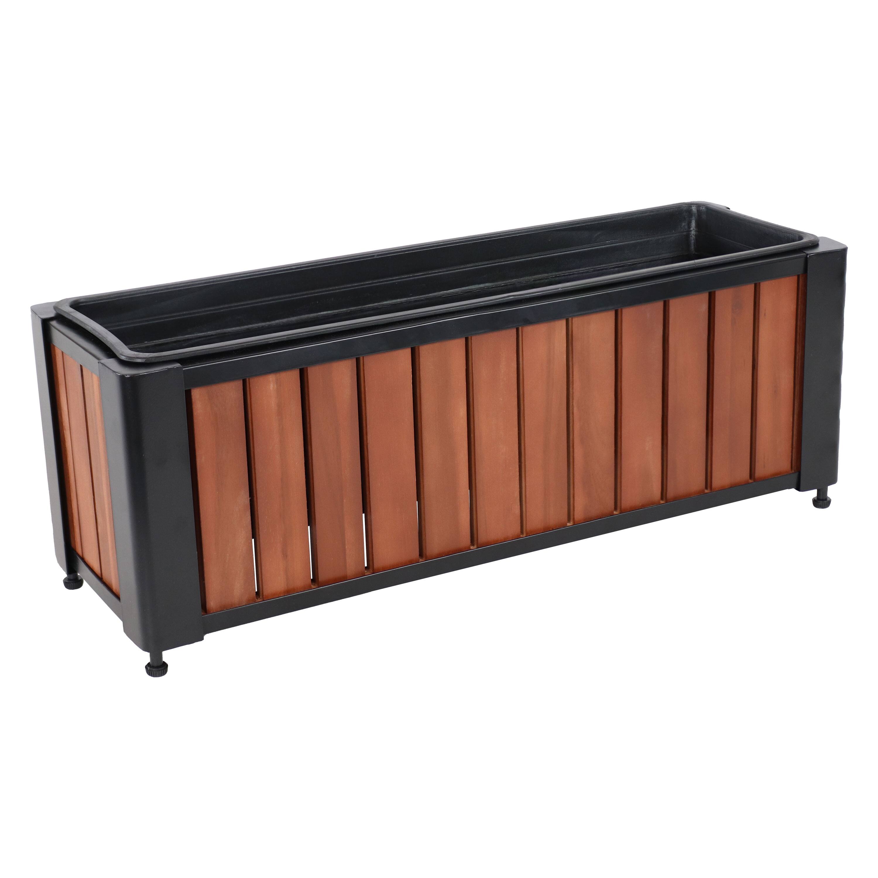 Alt View 6. Sunnydaze - Acacia Wood Slatted Planter Box with Removable Insert - Brown.