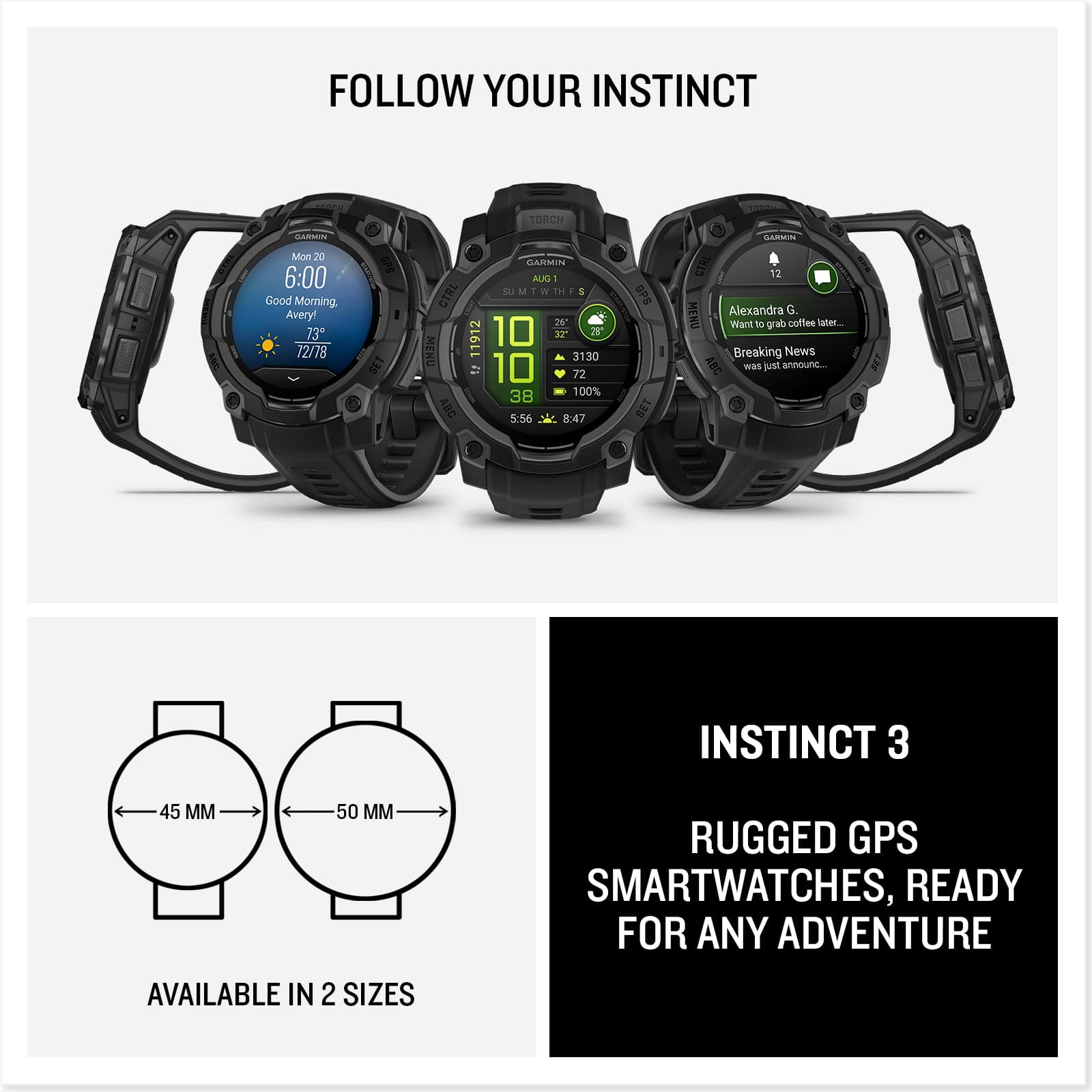 Garmin Instinct 3 GPS Smartwatch 45 mm AMOLED Black with Garmin Instinct 3 GPS Smartwatch 45 mm AMOLED Black with