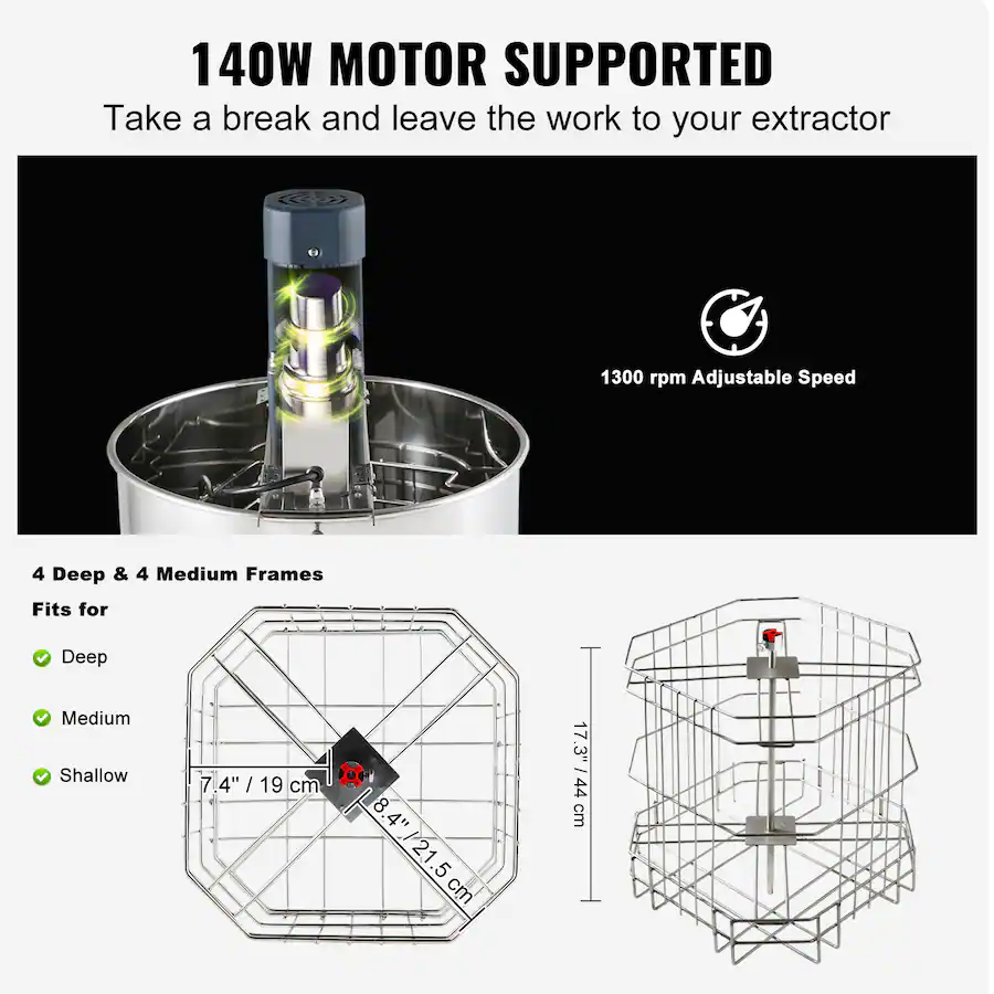 Vever Extractor VEVOR Electric Honey Extractor, 4/8 Frames Honey Spinner Extractor ...